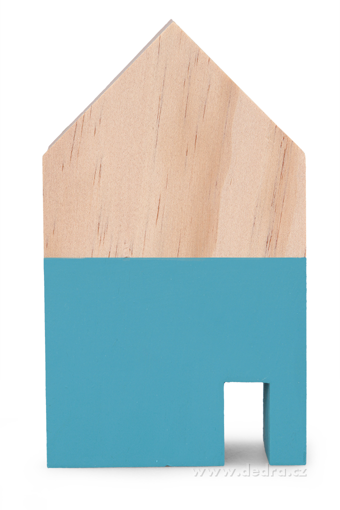 DA86841-Drevená dekorácia domček tyrkys. väčšie 10 x 5 x 18 cm