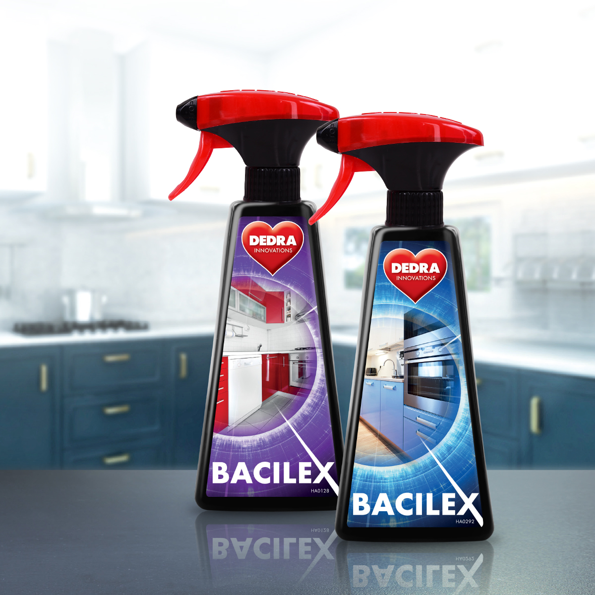 Hygienický čistič hladkých povrchů s vysokým obsahem alkoholu 70 %, 500 ml, BACILEX®