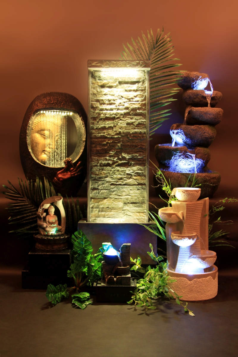 Kaskáda so zenovou guľou, izbová fontána s LED osvetlením