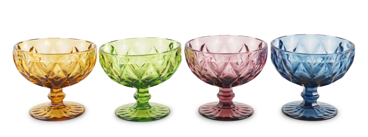DA17401-4 ks sada širokých pohárov v pestrých farbách s reliéf. povrchom