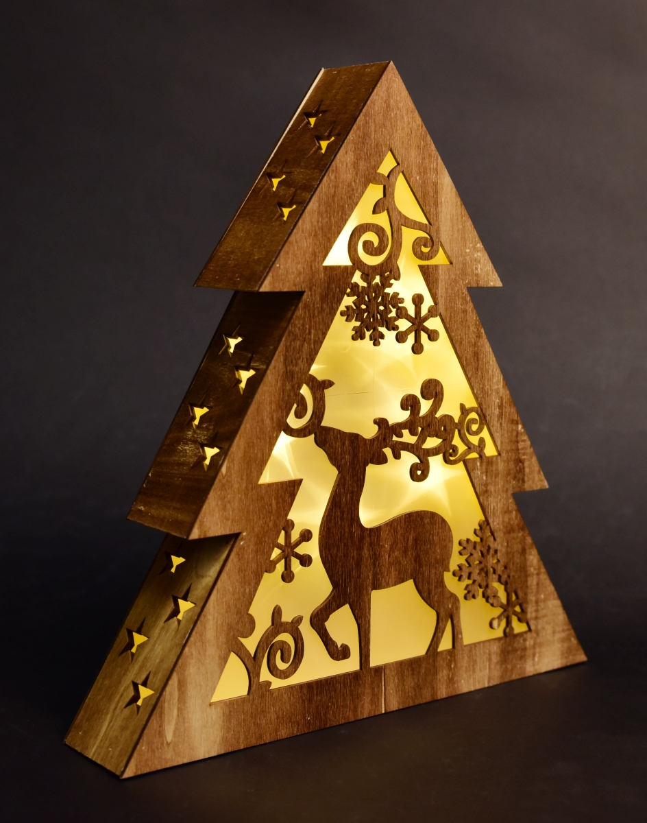 32 cm LED svítící 3D stromek dřevěný s motivem jelena