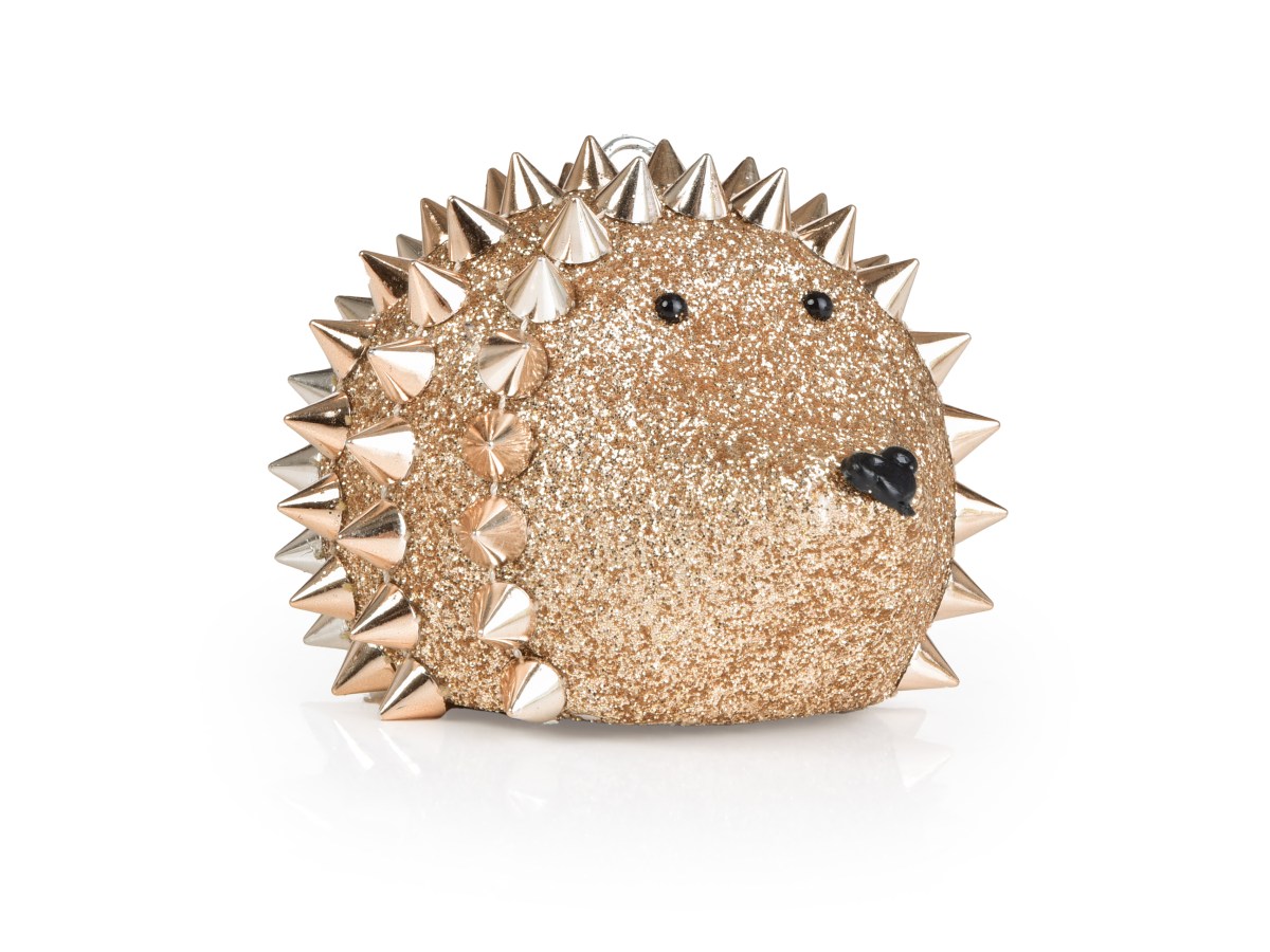 8 cm vánoční platinový ježek, závěsná ozdoba