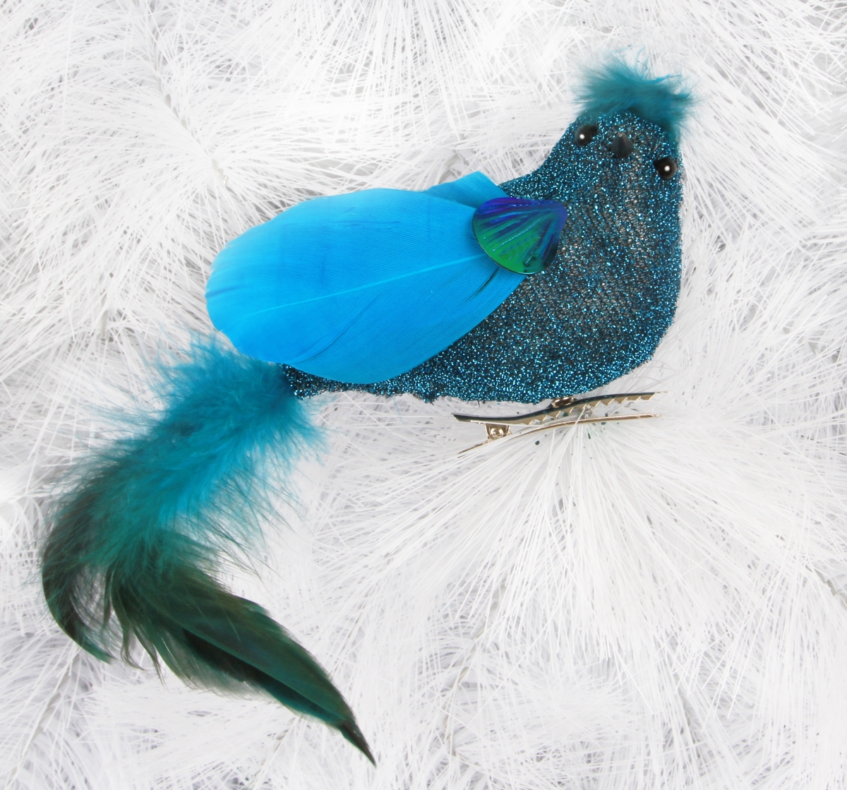 Modrý ptáček, s jemnými pírky 13 cm