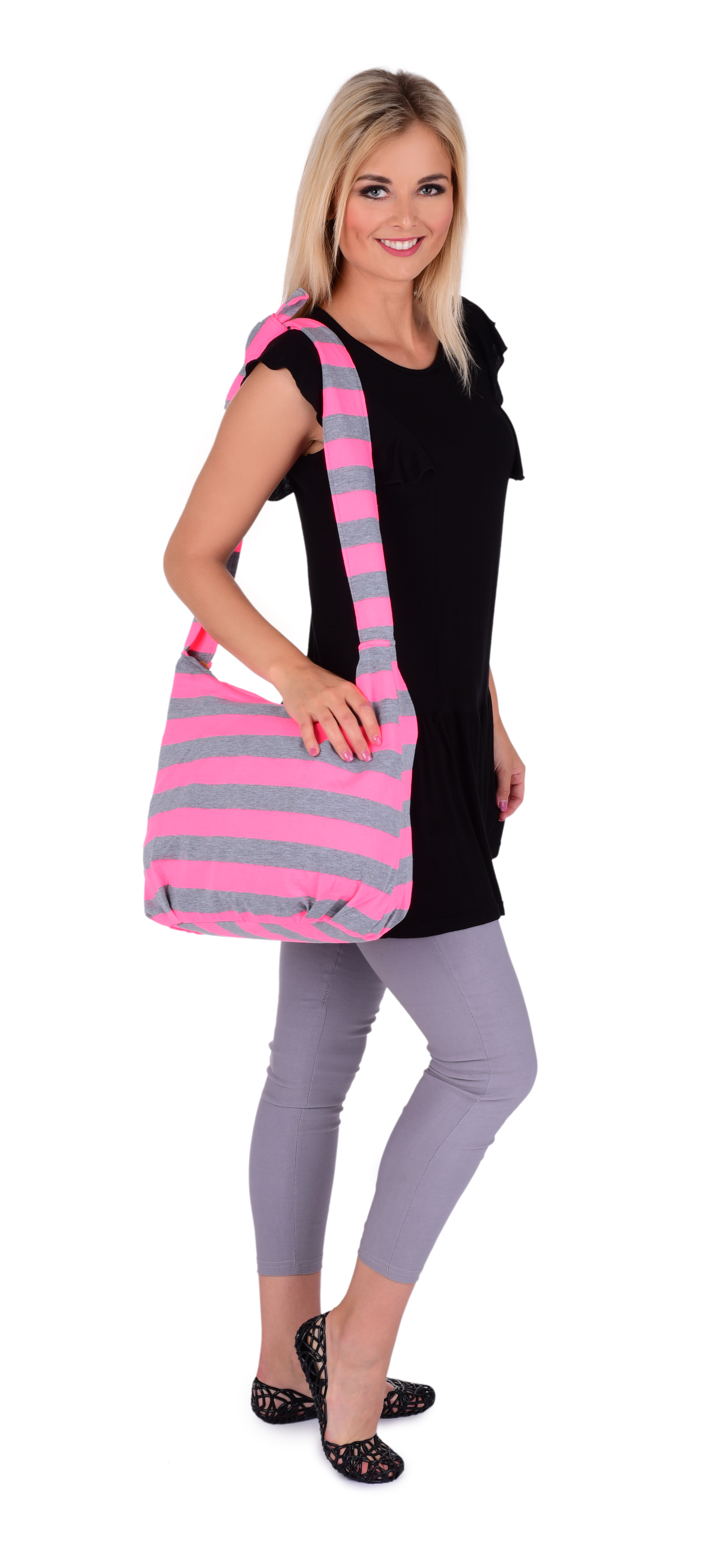 FC20922-STRIPES pruhovaná textilné kabelka pink & gray