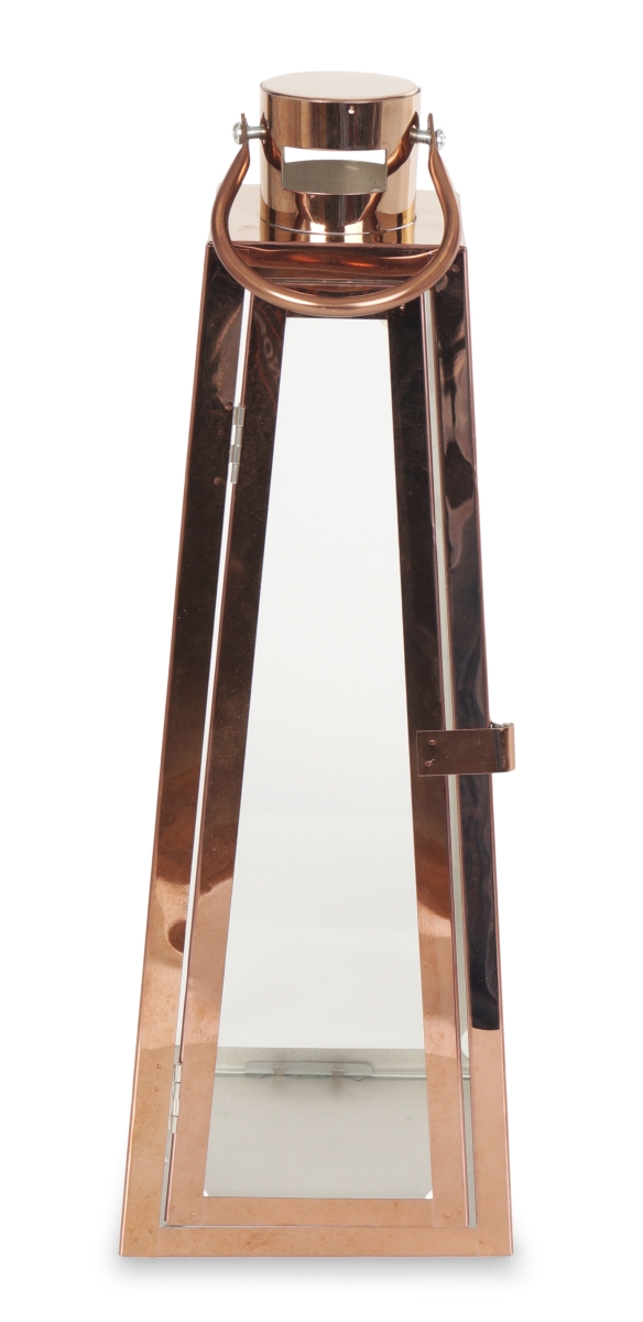 FC182512-Nerezová lampáš v medenej farbe so sklenenou výplňou
