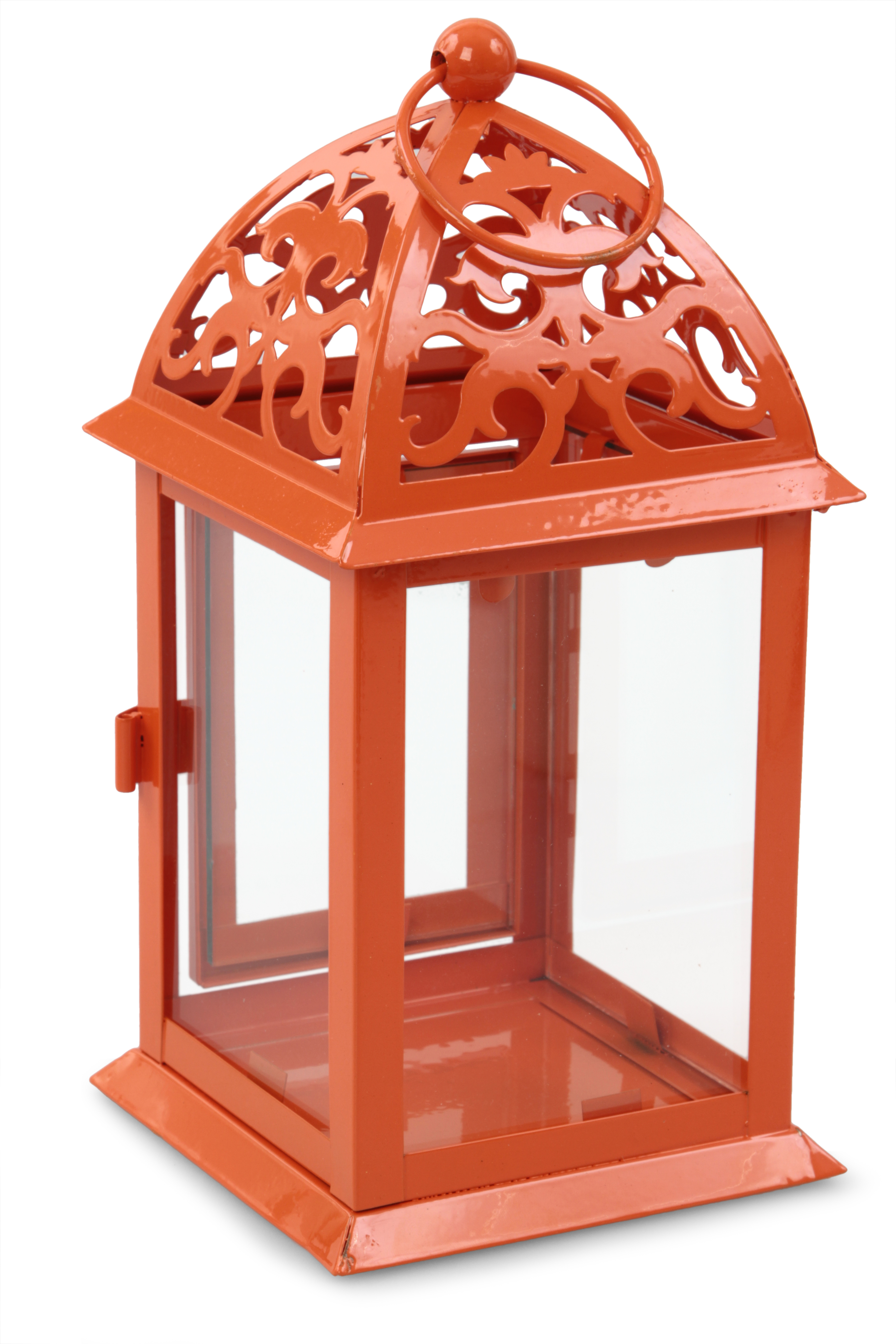 DA746251-Kovová lampáš jasne oranžová 16,5 x 16,5 x 35 cm