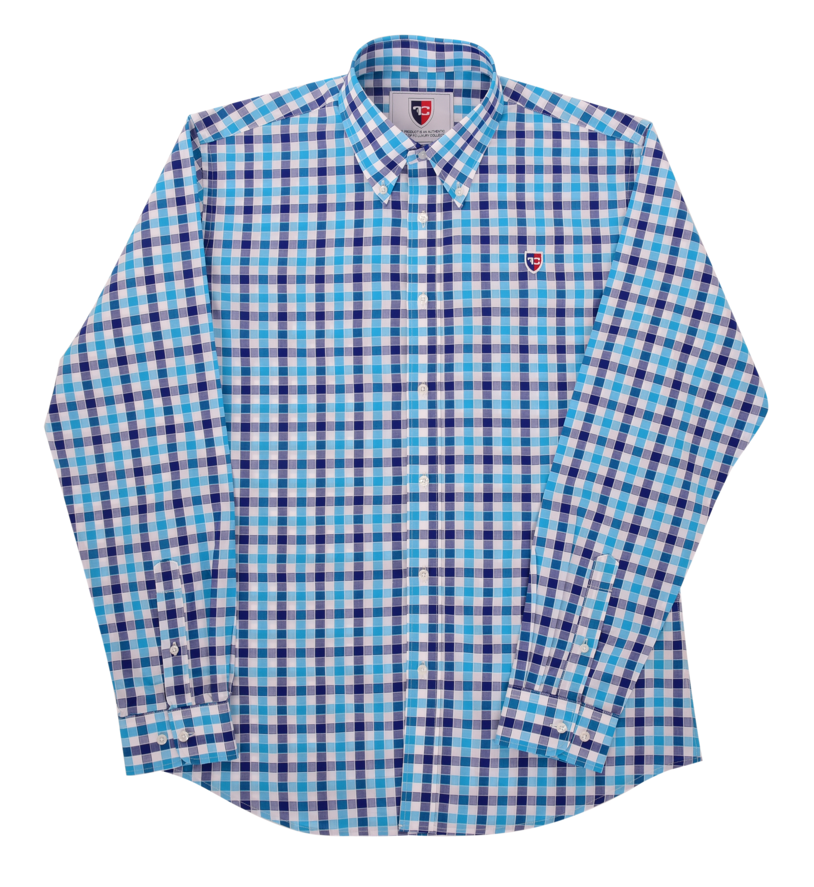 FC2209M-KENT košeľa slim fit s dlhým rukávom blue caro