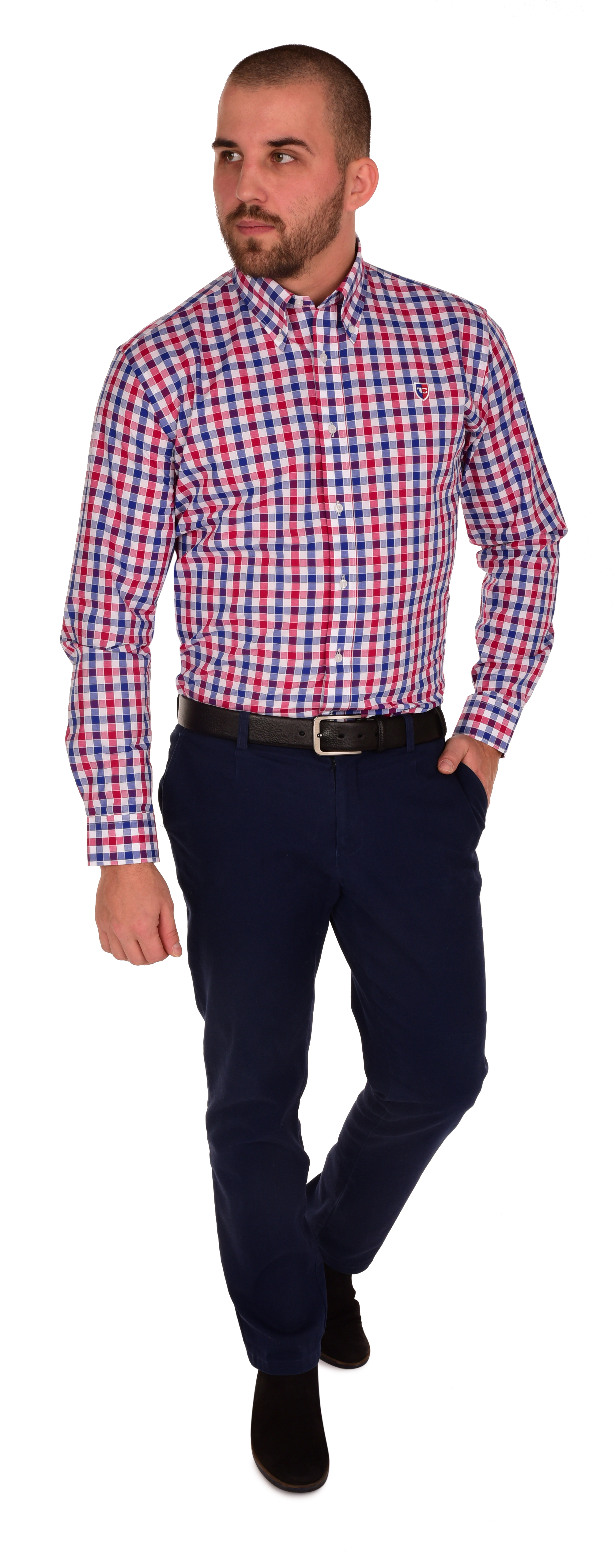 FC2213M-KENT košeľa slim fit s dlhým rukávom red & blue caro