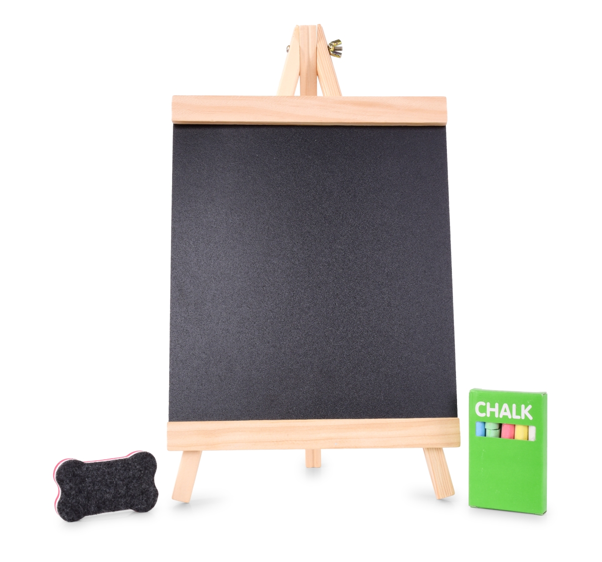 Levně STANDY CHALK | dřevěná křídová tabule se stojánkem + 5 barevných kříd & houbička