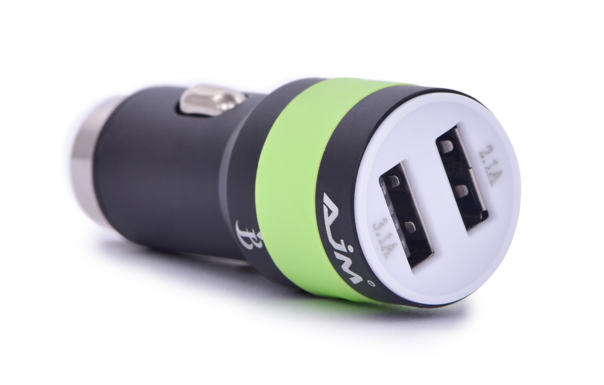 2 x USB ładowarka adapter samochodowy, z końcówką bezpieczeństwa czarny