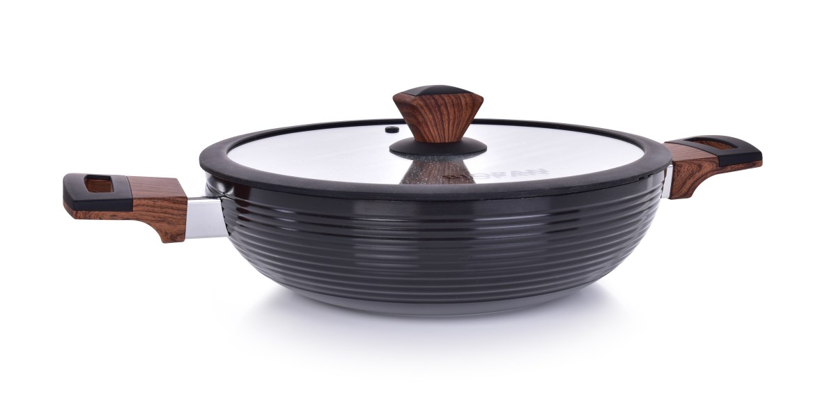 Patelnia WOK O 28 cm z pokrywk BIOPAN WOODOO(R), z uchwytem soft touch z imitacji drewna objto 3600 ml