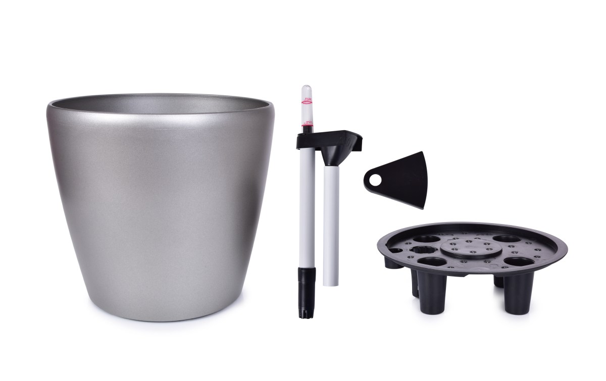 20 cm Luksusowa doniczka samonawadniająca AQUARIUS platynowy metaliczny lakier