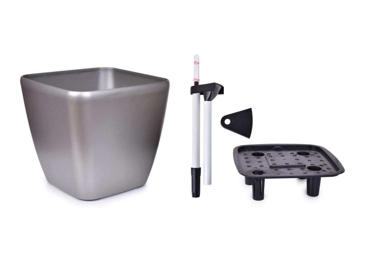 26 cm Luksusowa doniczka samonawadniająca AQUARIUS platynowy metaliczny lakier