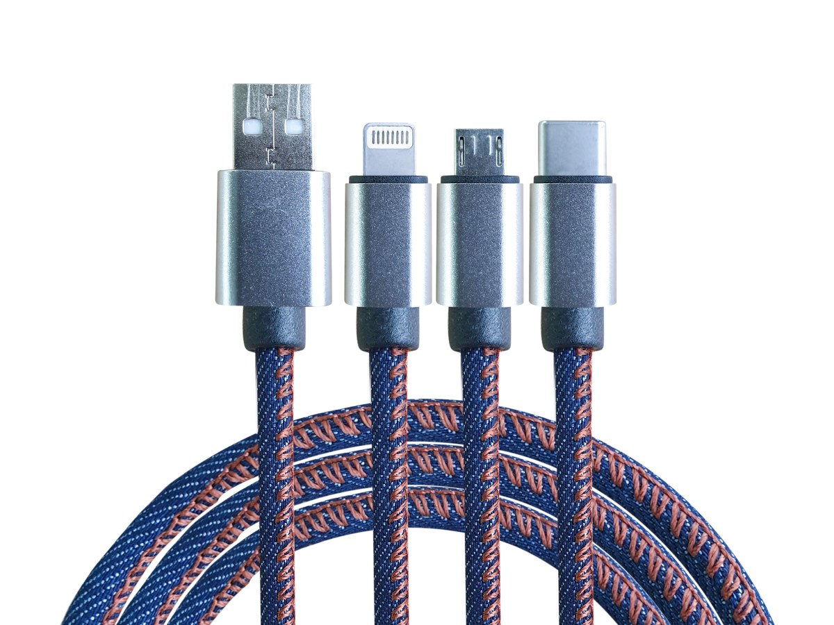 3in1 USB KABEL se třemi koncovkami Micro USB, USB-C a Lightning konektor