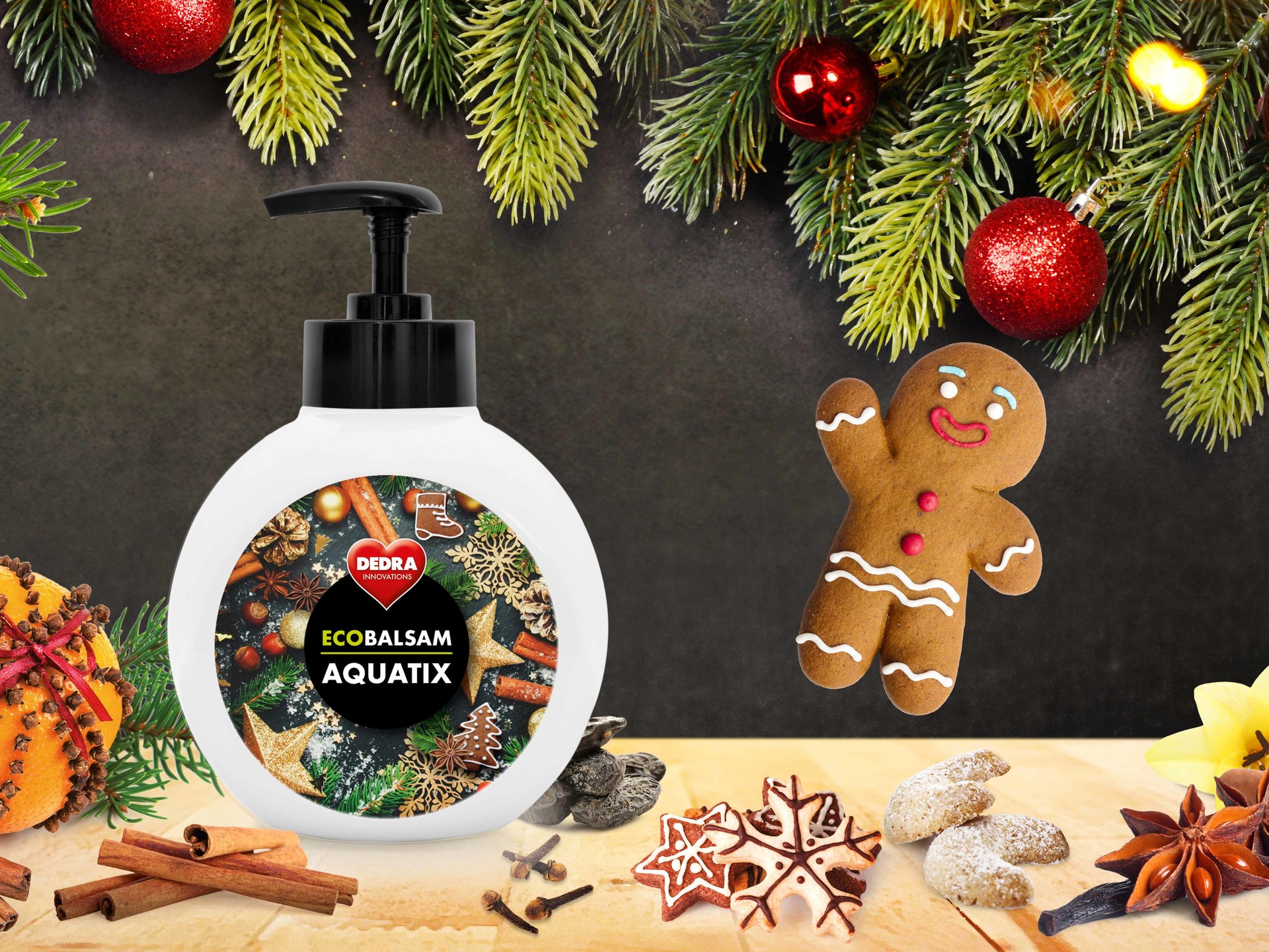 ECOBALSAM AQUATIX christmas secrets, koncentrát na ruční mytí nádobí,s pumpičkou