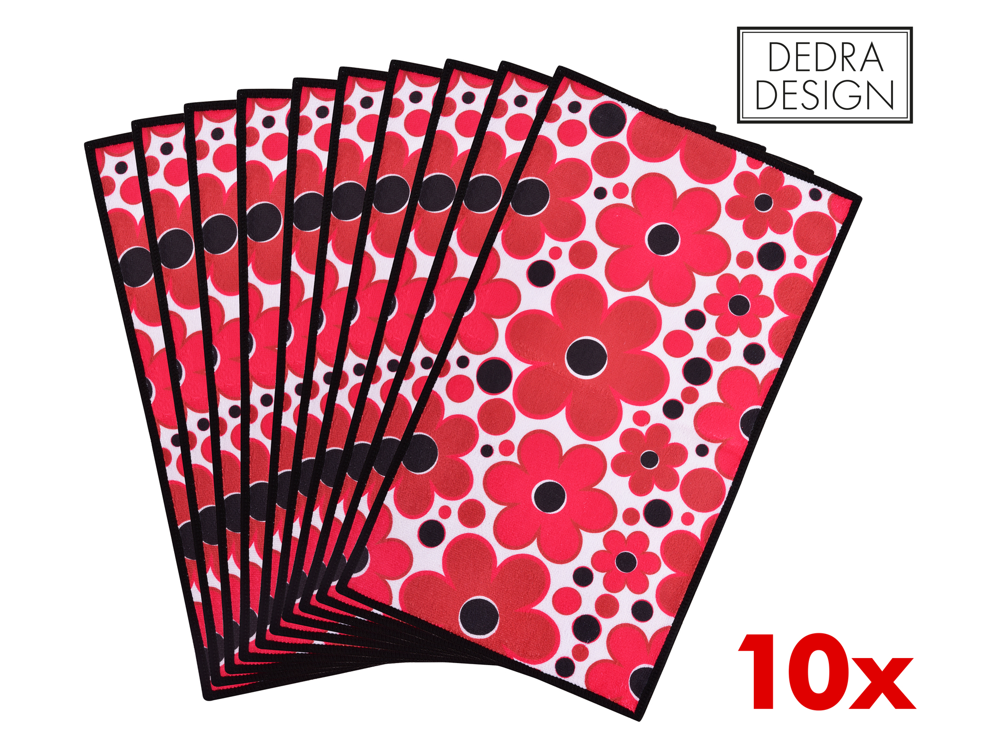 10 szt. ultrach³onne materia³owe rêczniki kuchenne GoEco(R) NIEPAPIER(R) 20 x 35 cm czerwone DAISY FLOWERS