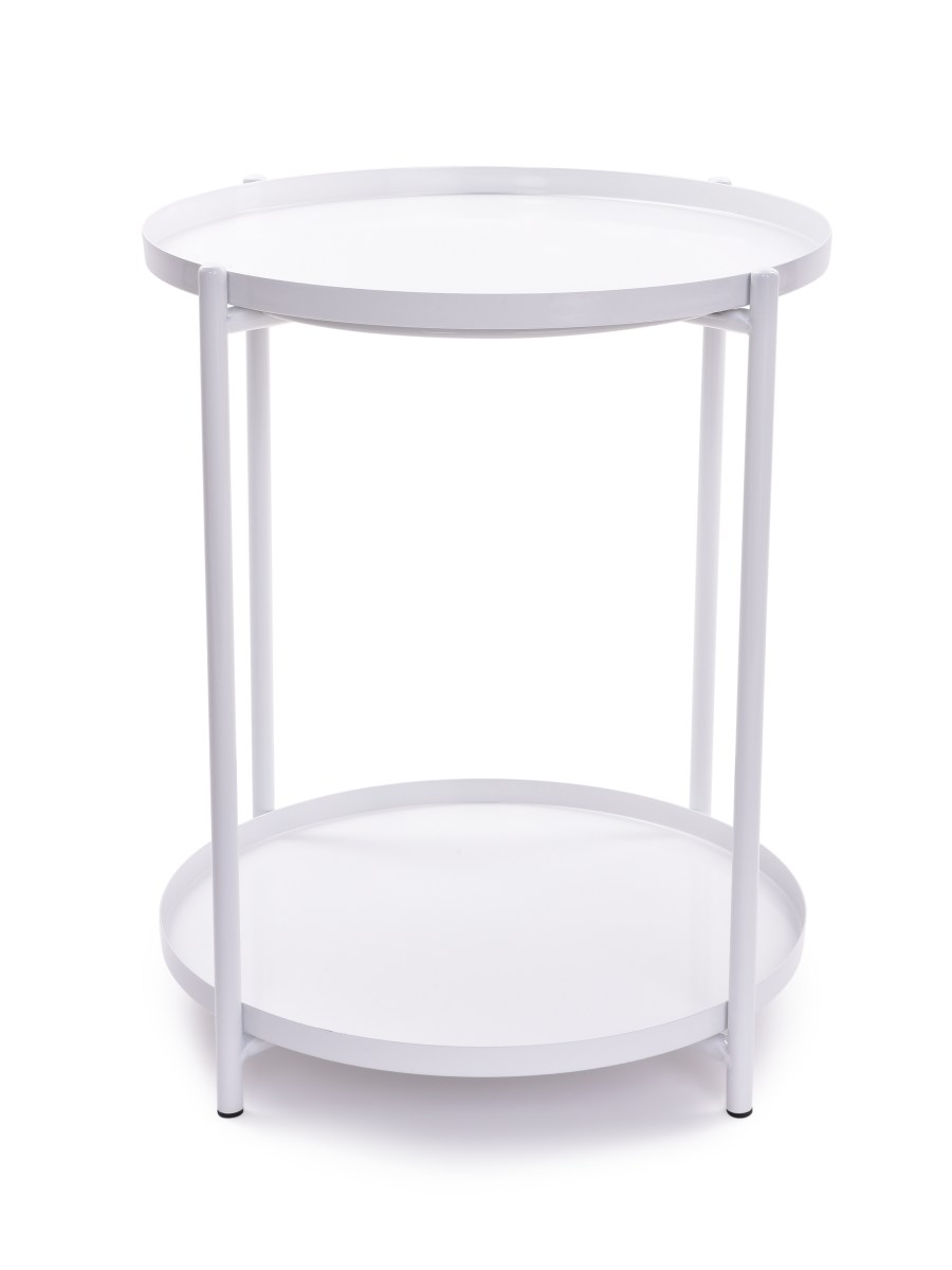 Dedra Kulatý kovový stolek, dvoupatrový, bílý