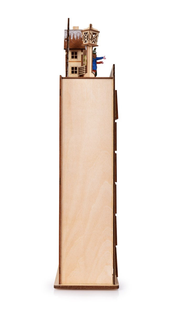 43 cm velký, opulentně zdobený adventní dřevěný svítící LED kalendář