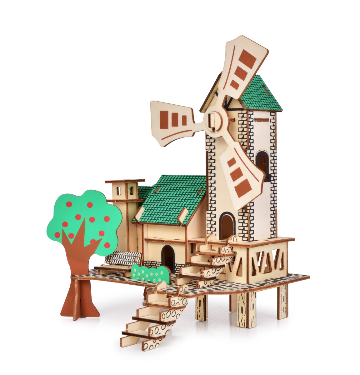 Levně WOODCRAFT | 3D skládací dřevěná stavebnice MLÝN | 22 cm | bez lepidla + můžeš vybarvit