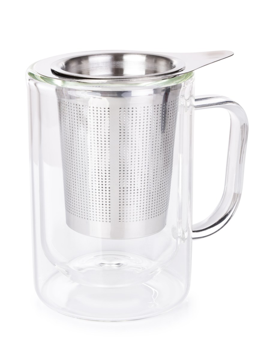 BOROSIL 400 ml dvojstenný termo hrnček z borosilikátového skla s nerezovým sitkom na čaj