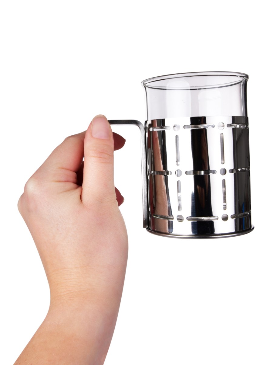 FC33751-2 ks štýlový sklenený hrnček na kávu a čaj v nerez stojane
