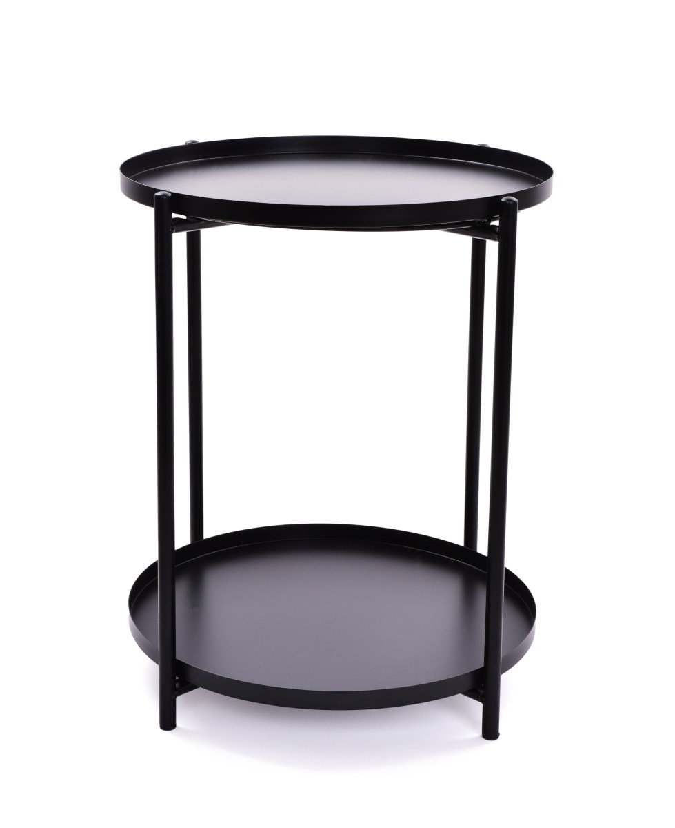  Dedra Kulatý kovový stolek, dvoupatrový černý