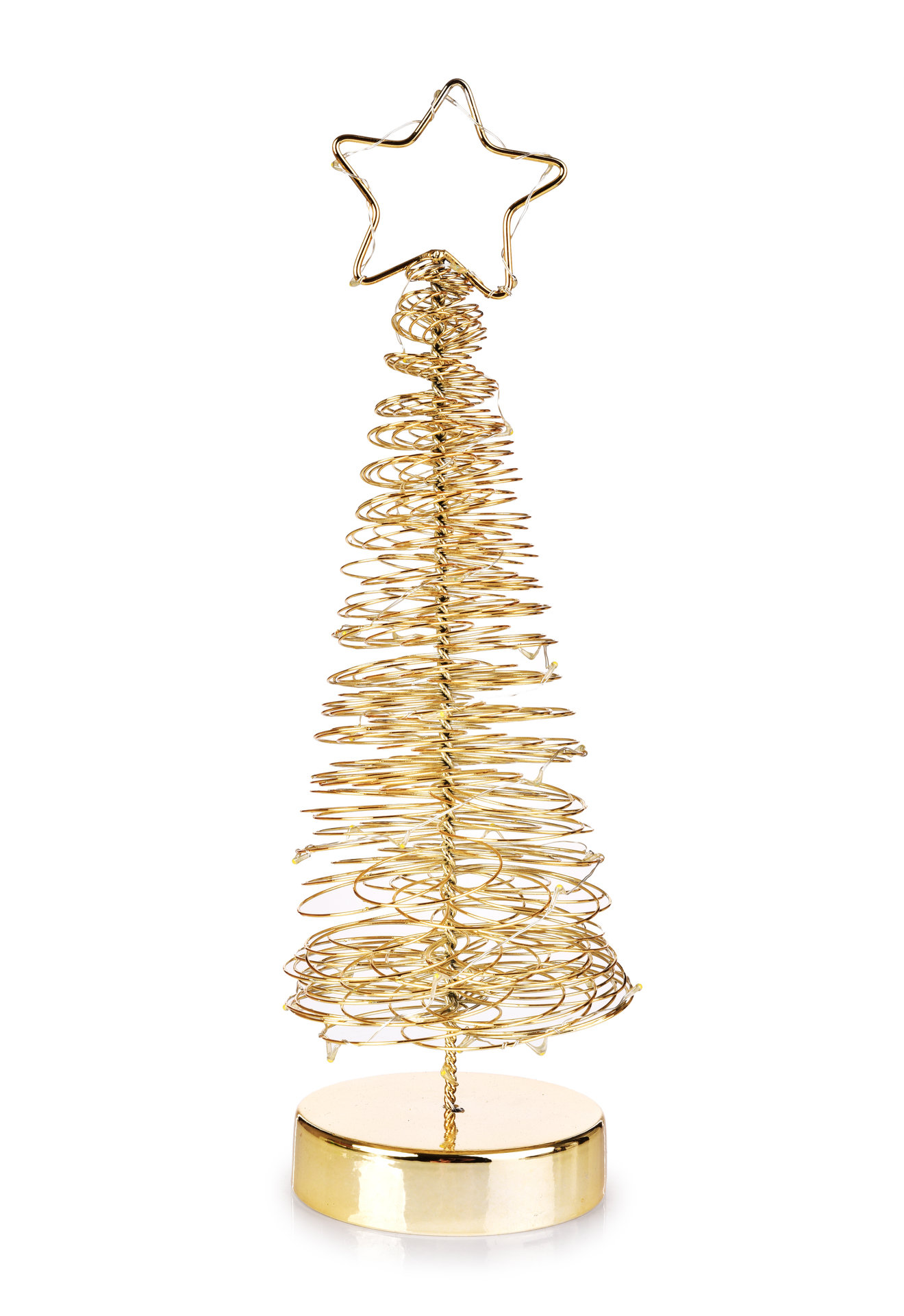 36 cm zlatý drátěný svítící LED stromek