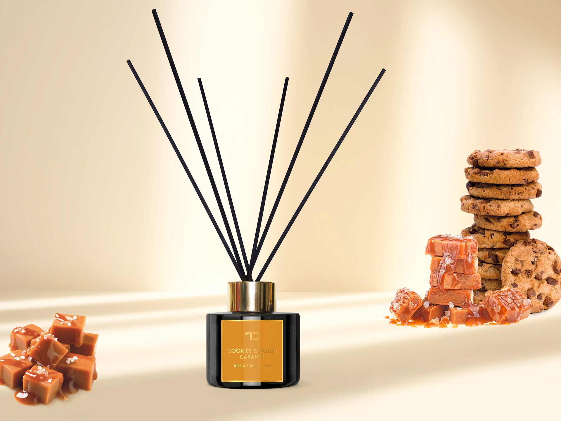 Interiérový tyčinkový bytový parfém 100 ml, COOKIES & SALTED CARAMEL, DIFFUSEUR INTÉRIEUR