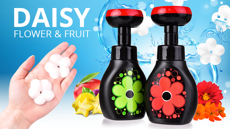Penové mydlo na ruky aj telo s veselým napeňovačom, ovocná vôňa DAISY FRUIT