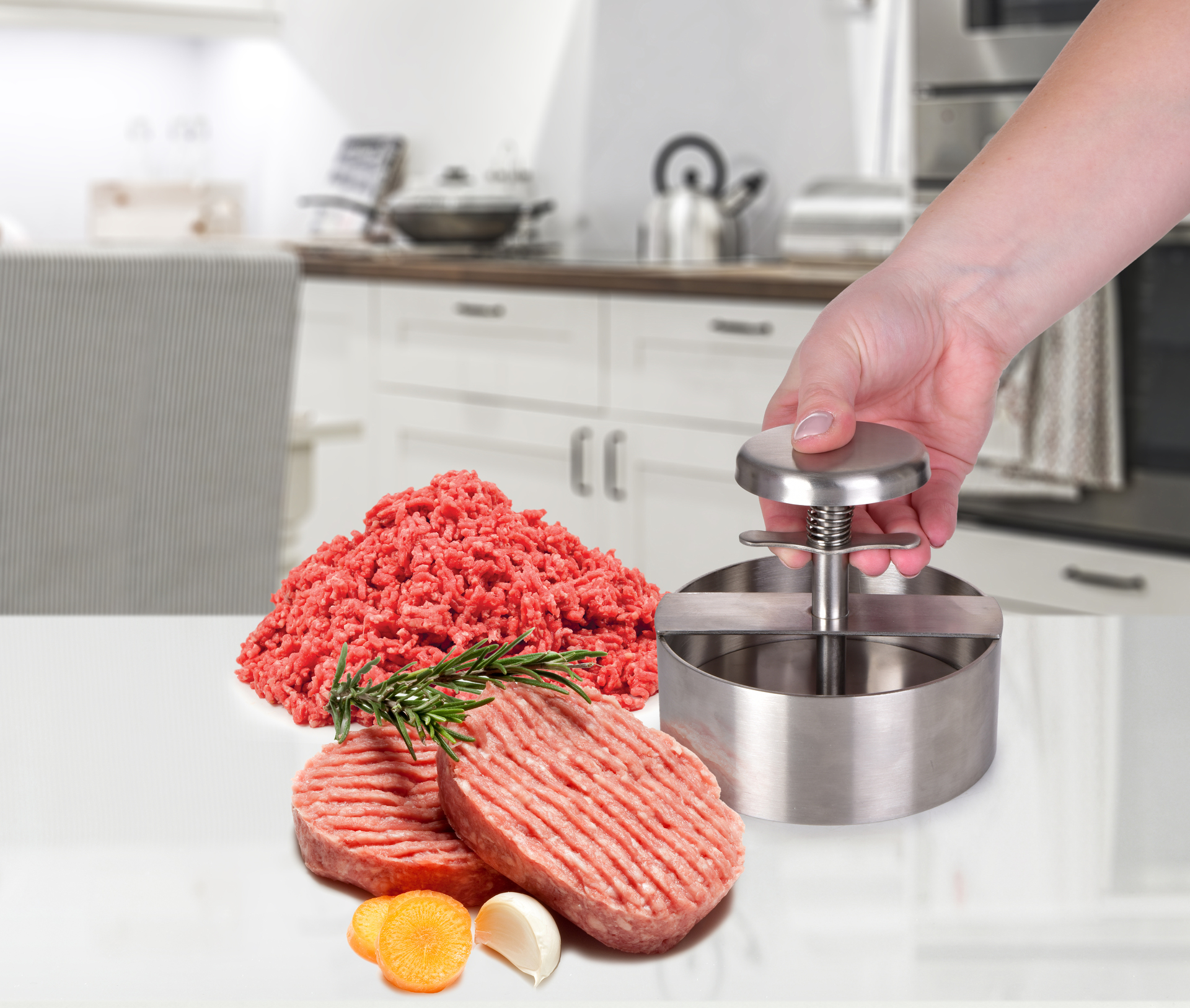 HAMBÁTOR CHEF nerezový masívny lis na fašírky, hamburgery a placky