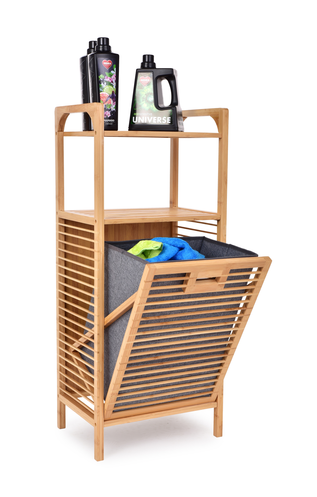 BAMBUSOVÝ REGÁL s odklápacím košom na bielizeň GoEco®