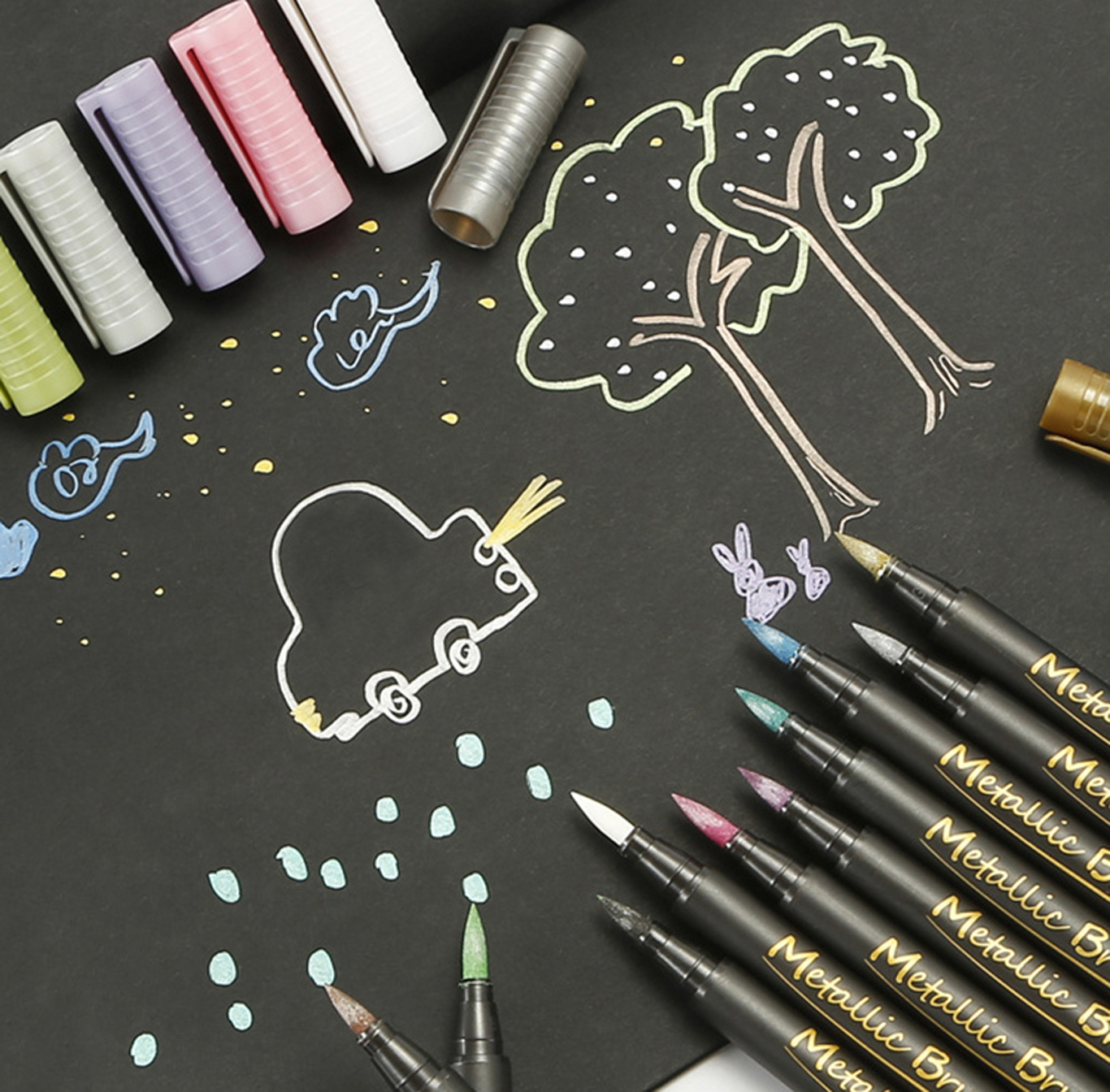 ART 10 ks metalické štetcové fixy