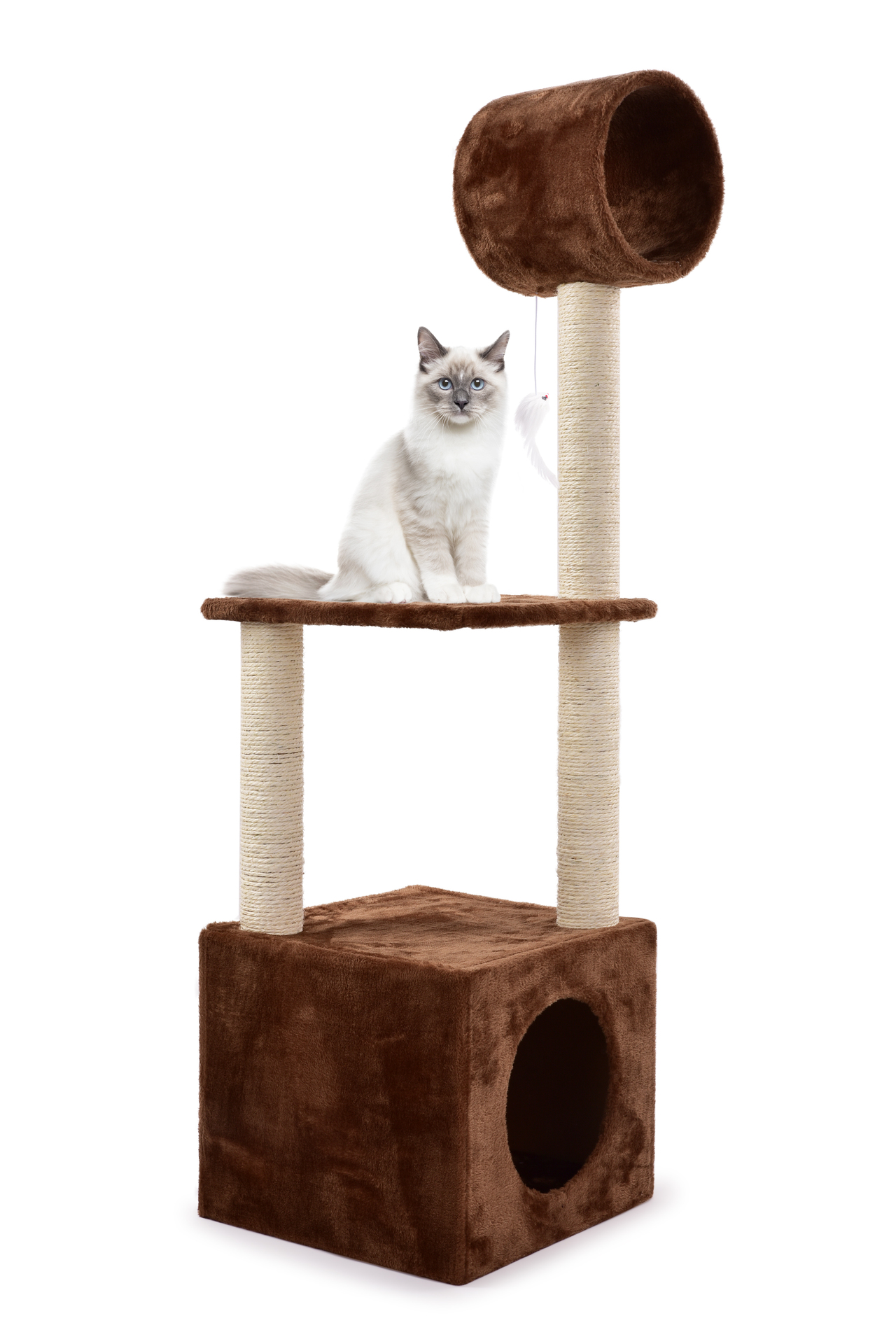 CAT XL | drapak dla kotw 122 cm | tunel, legowisko & drzewko do zabawy | brzowy