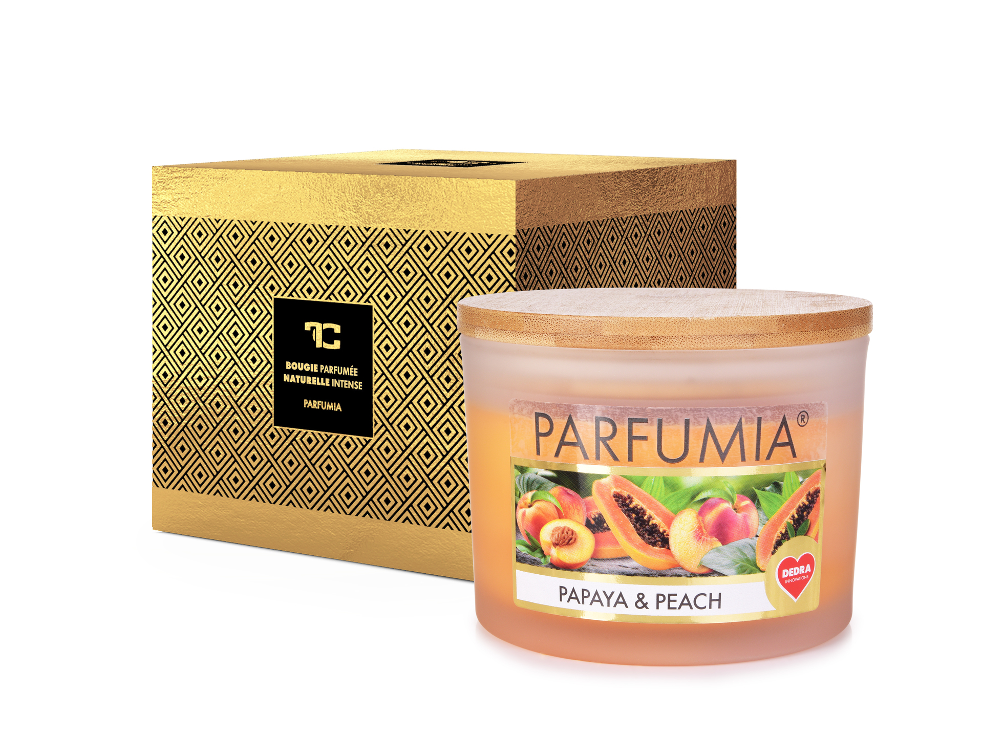 Intense 2 knoty sójová vonná EKO svíce Parfumia, Papaya & Peach 400 ml