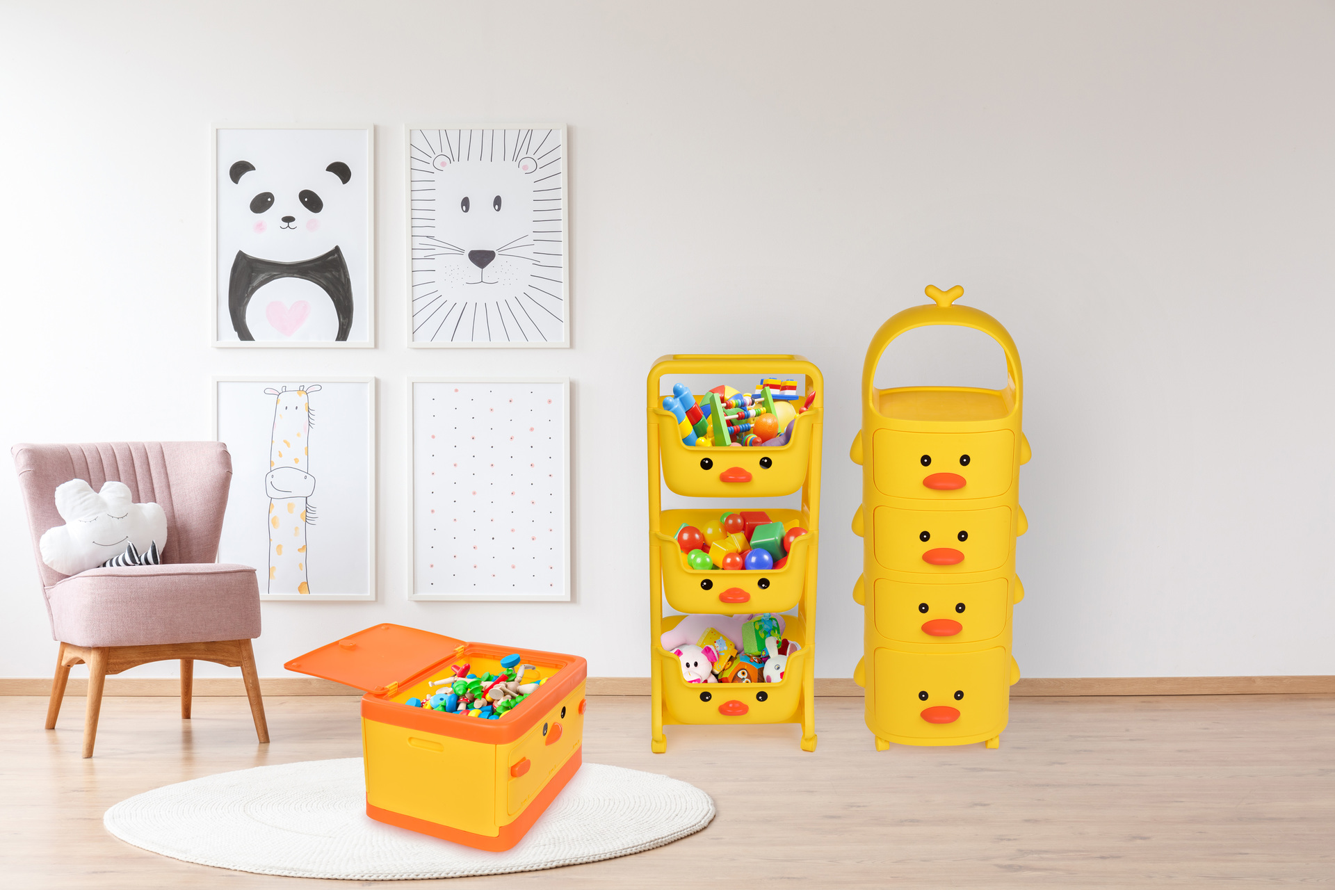 KAČIČKA regál 4 poschodový so zásuvkami