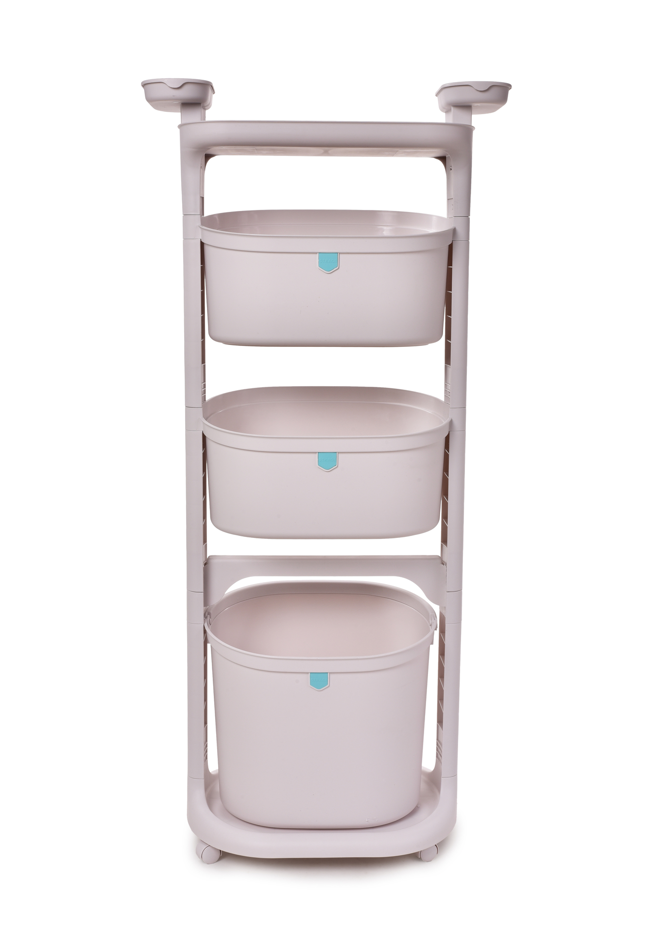 PRAKTIK 4poschodový pojazdný regál s vyberateľným 15 L vedrom a úložnými policami