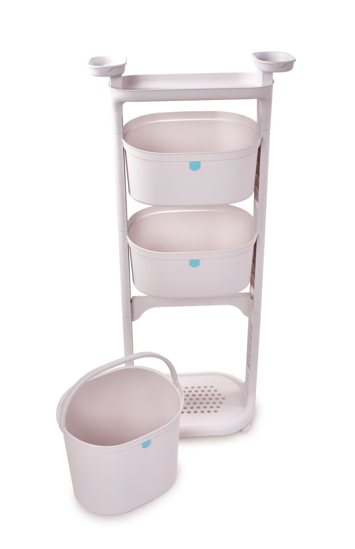 PRAKTIK 4poschodový pojazdný regál s vyberateľným 15 L vedrom a úložnými policami