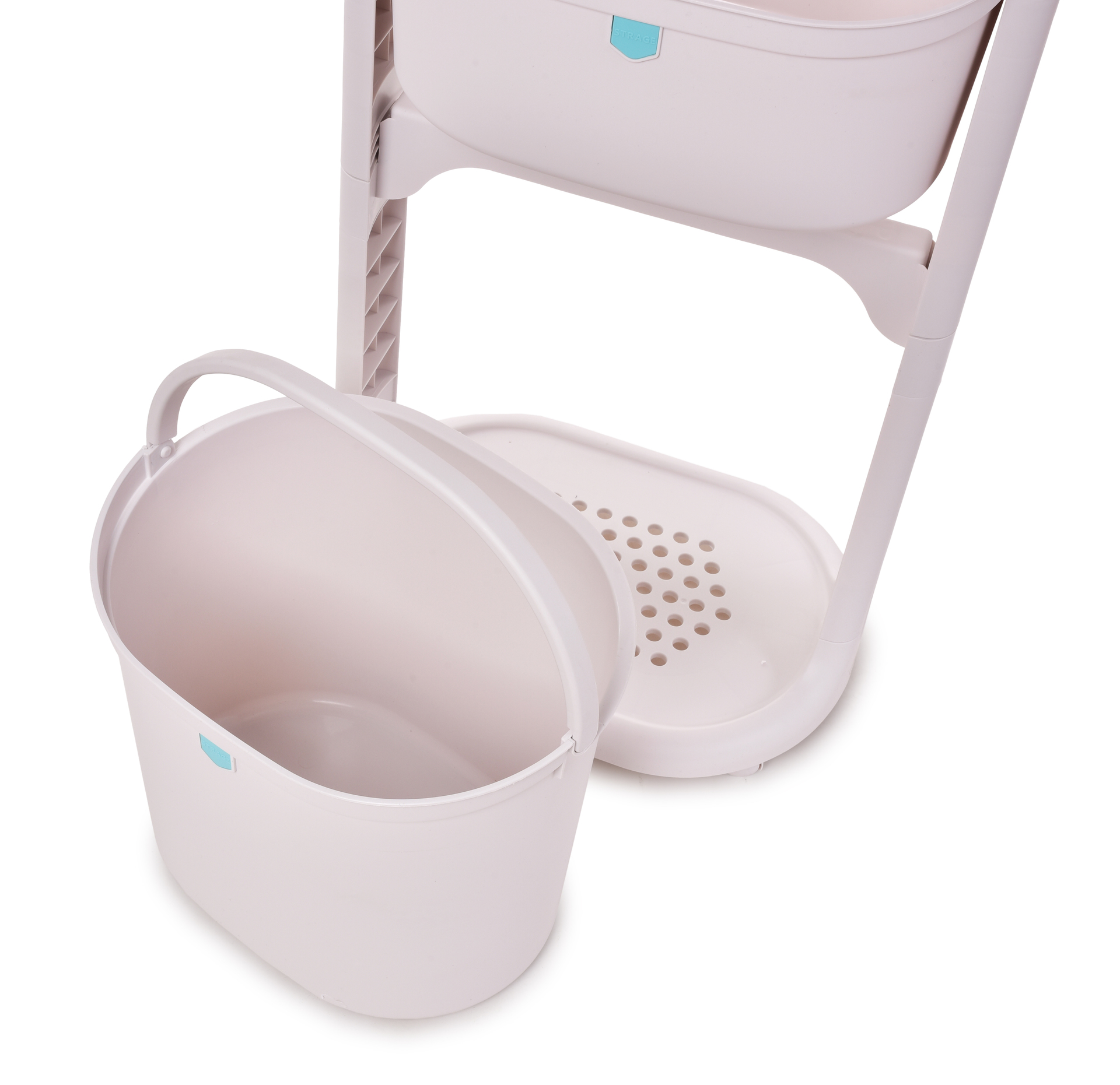 PRAKTIK 4poschodový pojazdný regál s vyberateľným 15 L vedrom a úložnými policami