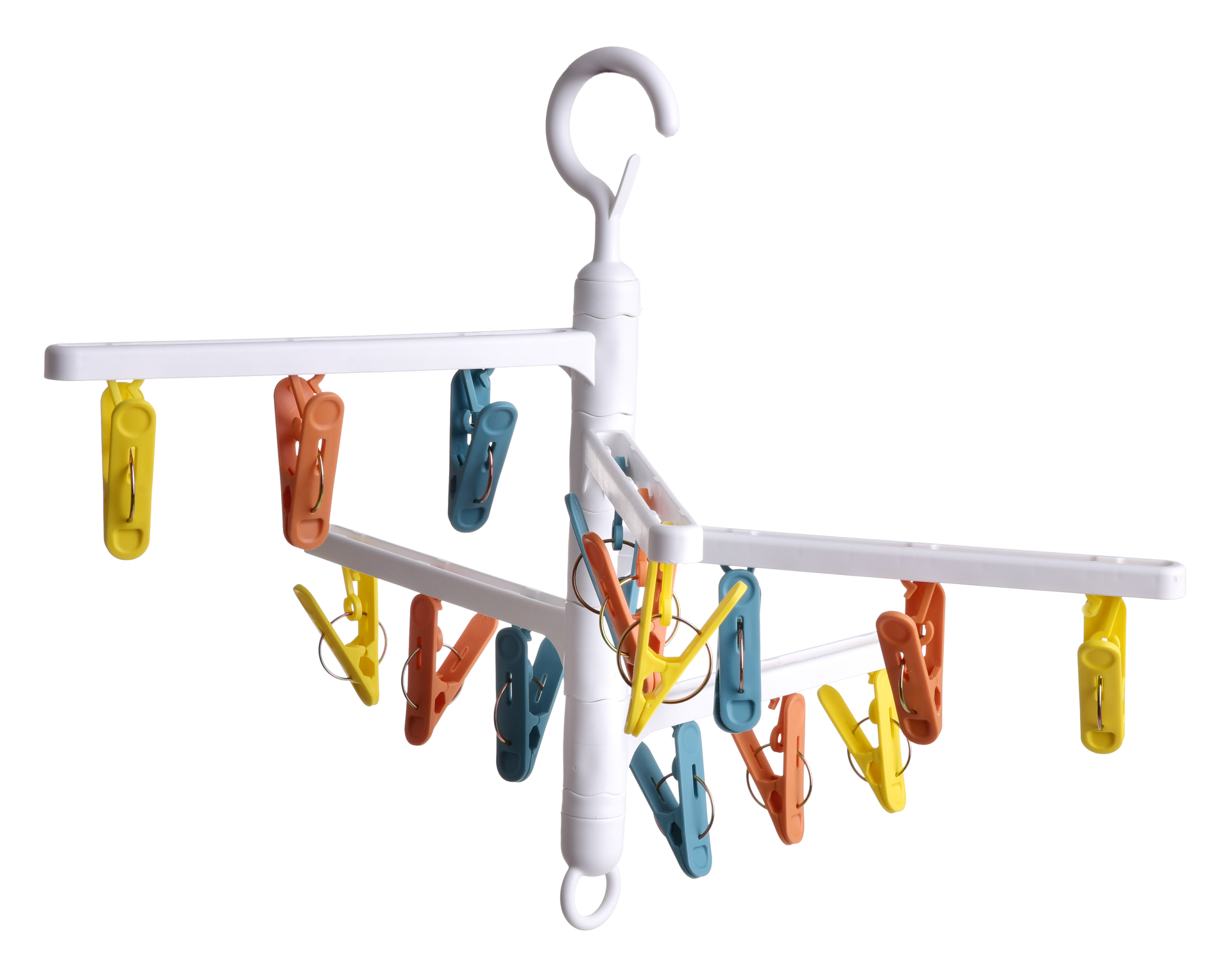 ŠTIPCOVNÍK závesný päťramenný kolotoč s 15 farebnými štipcami na bielizeň