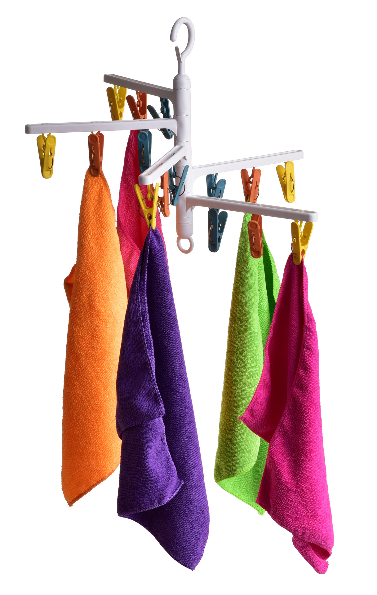 ŠTIPCOVNÍK závesný päťramenný kolotoč s 15 farebnými štipcami na bielizeň