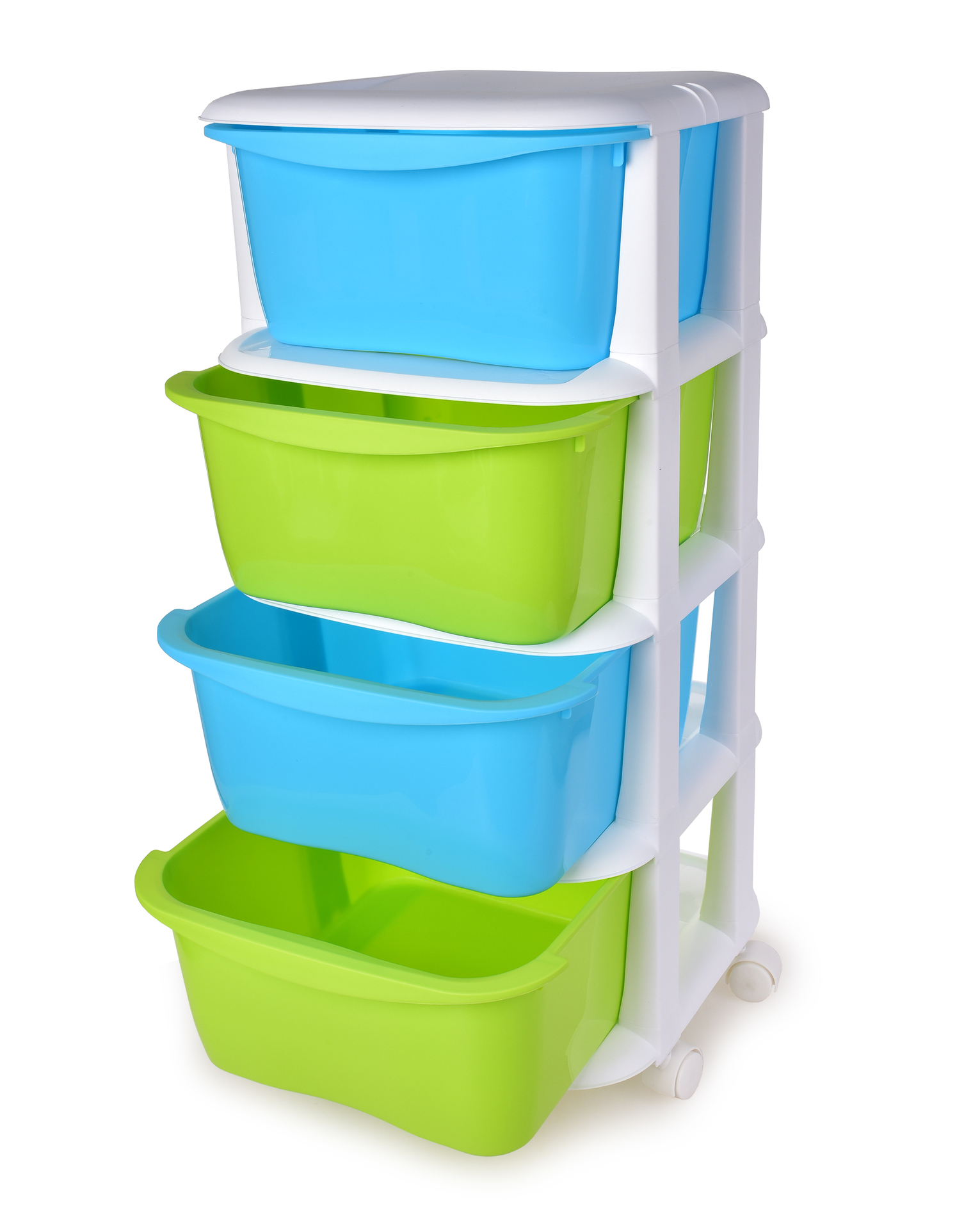 QUATRO 4 poschodový regál s výsuvnými boxmi a kolieskami