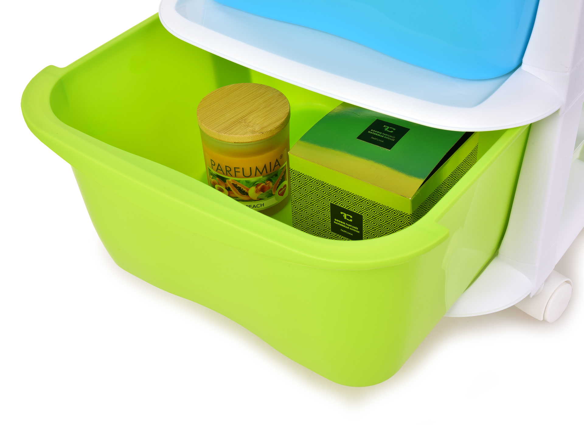 QUATRO 4 poschodový regál s výsuvnými boxmi a kolieskami