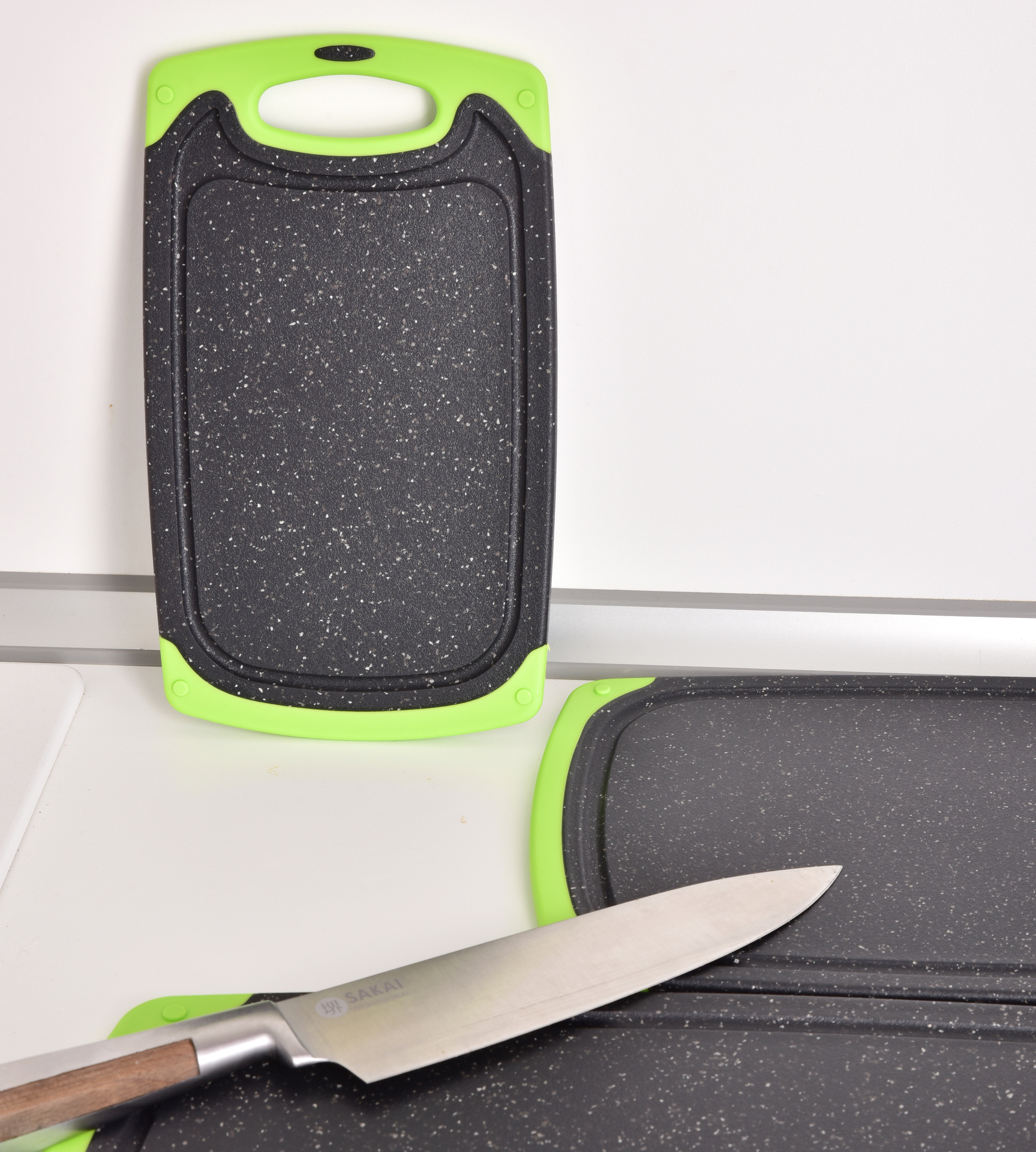 GOURMET sada 3 obojstranných plastových dosiek s protišmykovým okrajom