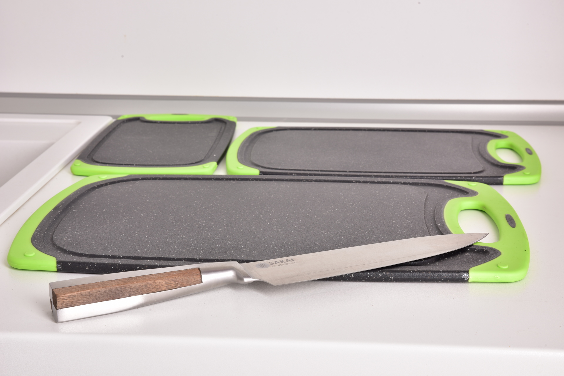 GOURMET sada 3 obojstranných plastových dosiek s protišmykovým okrajom