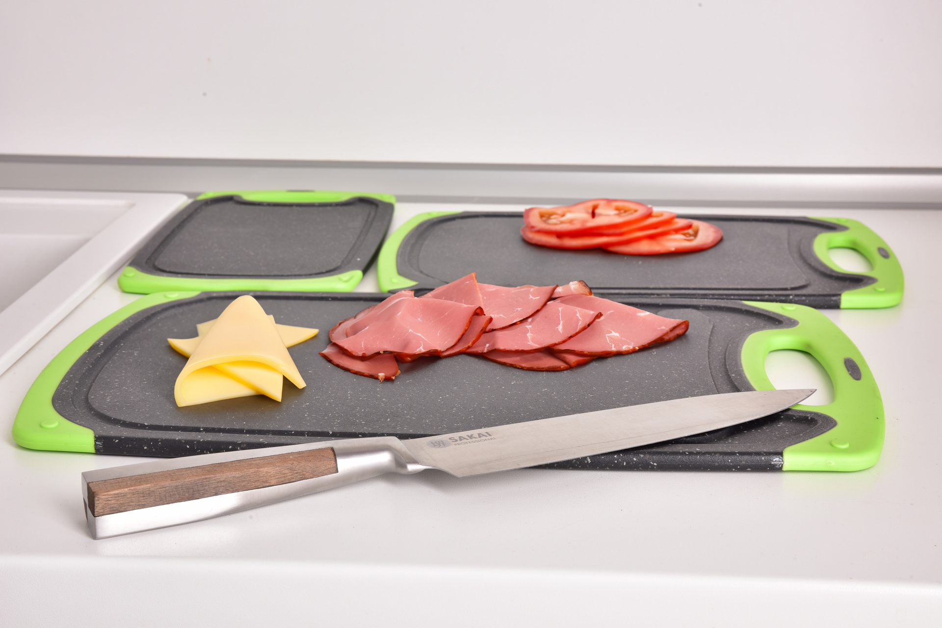 GOURMET sada 3 obojstranných plastových dosiek s protišmykovým okrajom