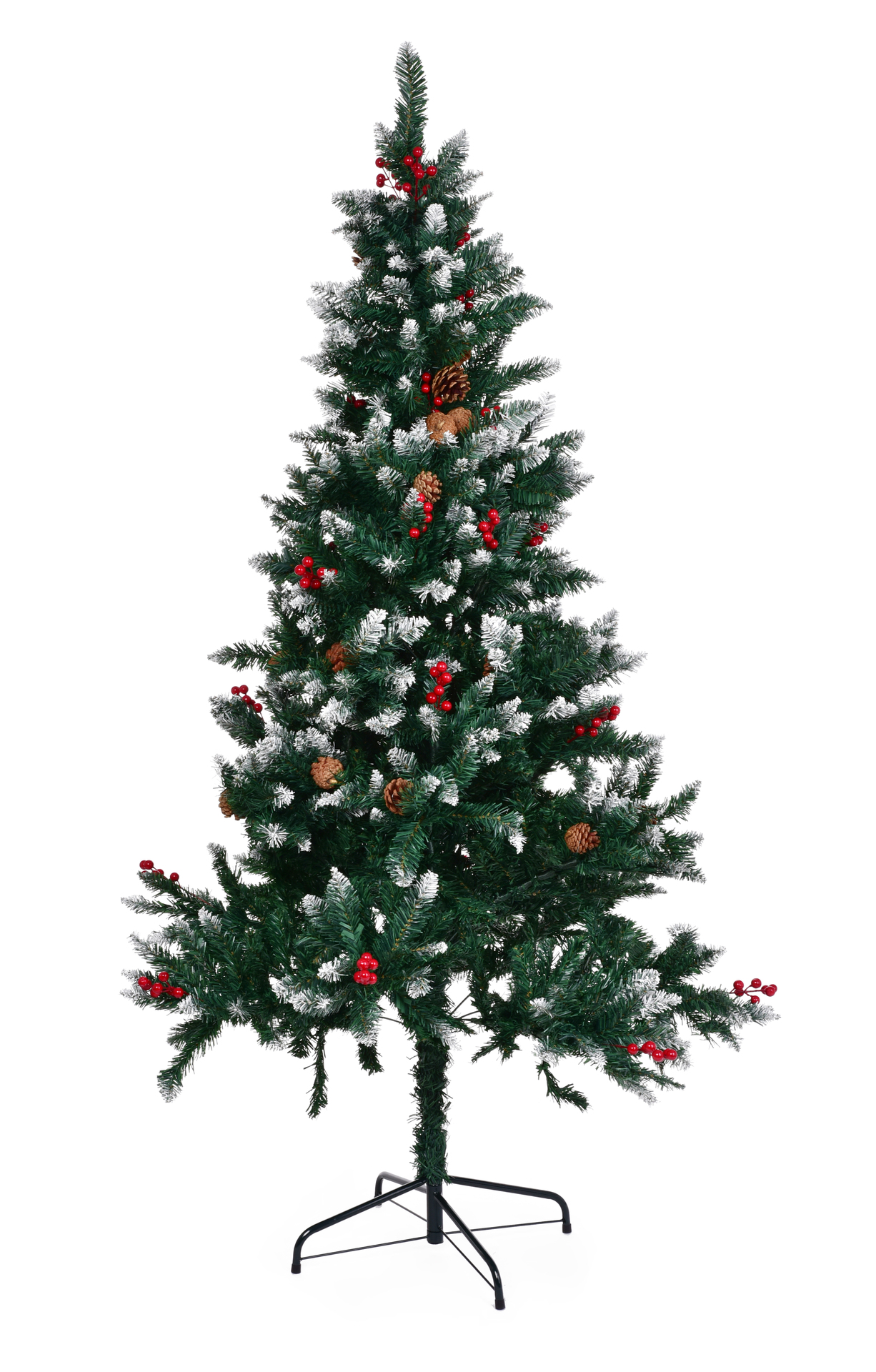 180 cm Vánoční stromek se stojanem, SMRK SE ŠIŠKAMI, HLOHEM A SNĚHEM