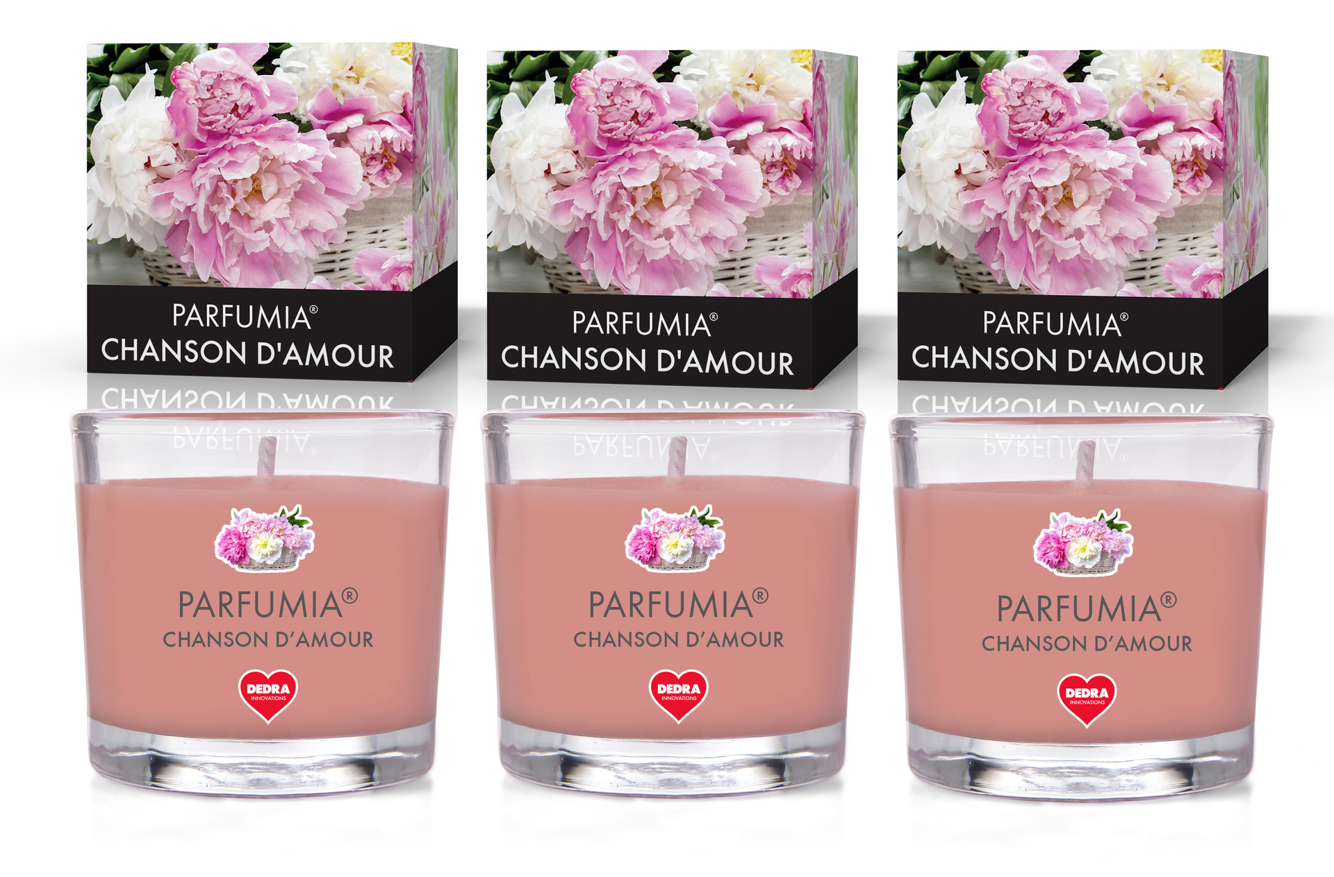 Levně CHANSON D´AMOUR | sada 3 votivních svíček | PARFUMIA® | 3×55 ml