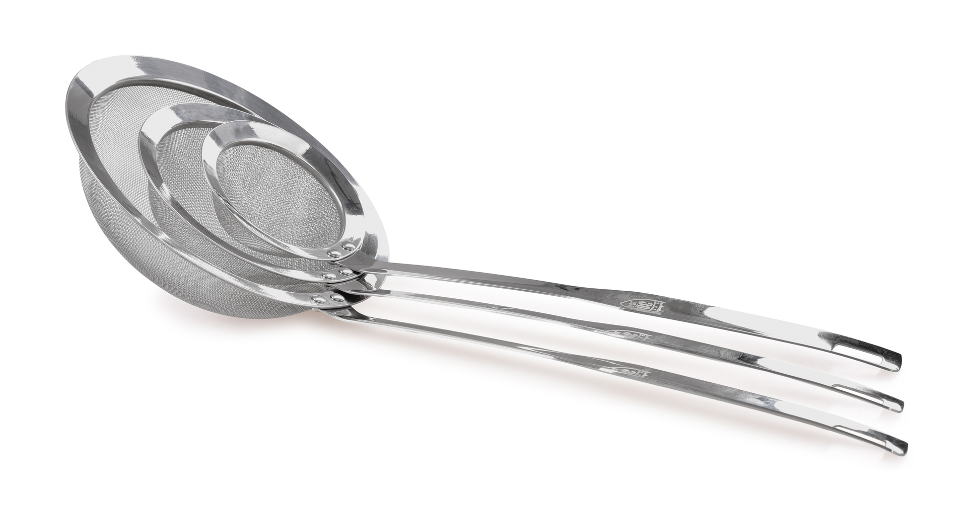 CHEF nerezové sitko/cedník s dlhou rukoväťou