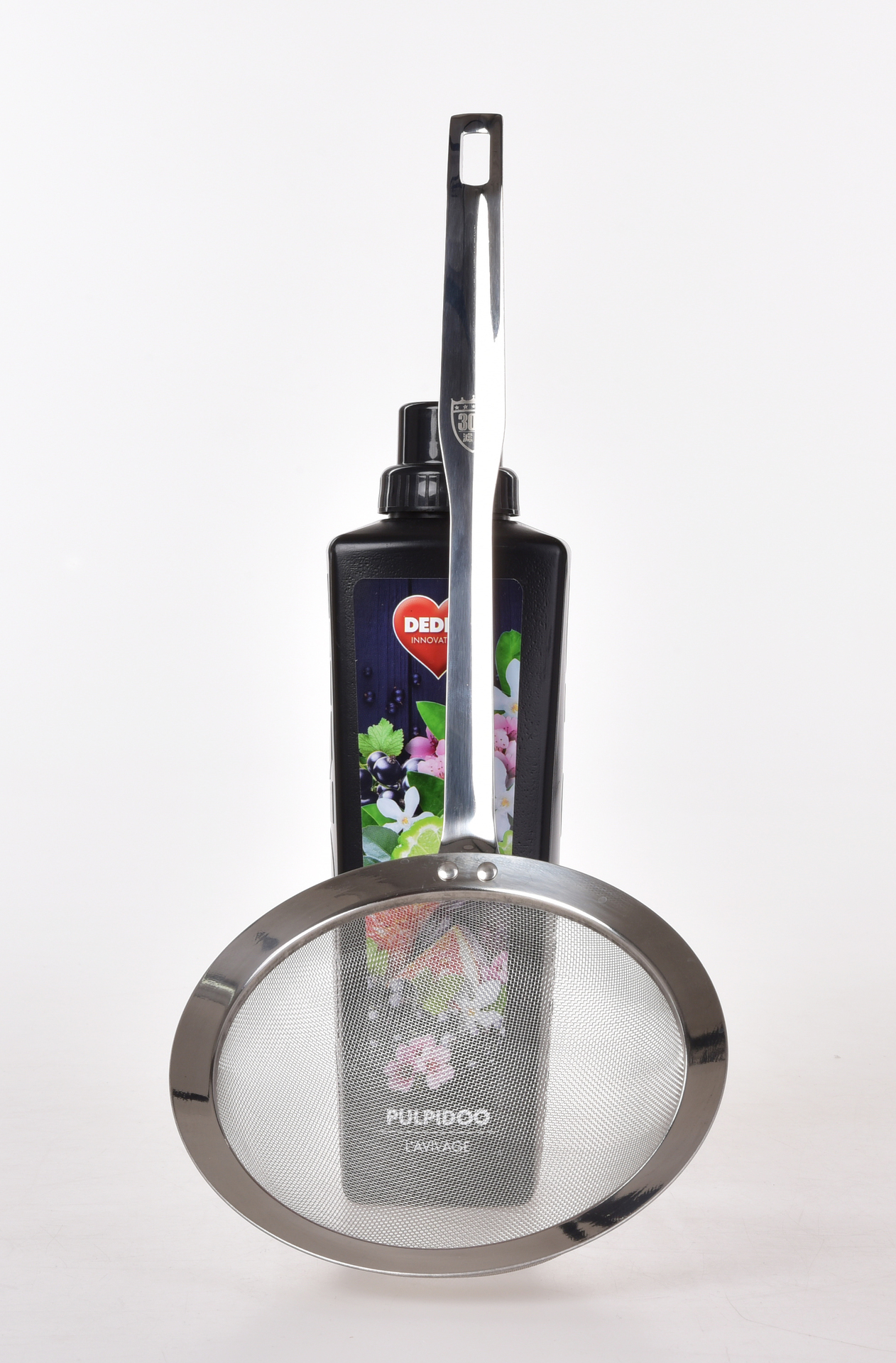 CHEF nerezové sitko/cedník s dlhou rukoväťou