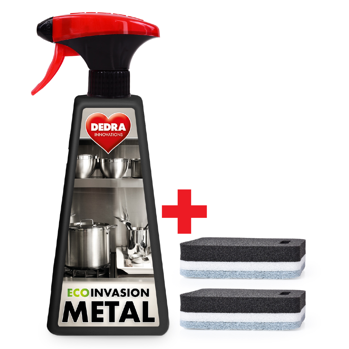 SADA | ECO INVASION METAL | Intenzivní čistič na nerezové připálené hrnce 500 ml + 2 houbičky ZDARMA